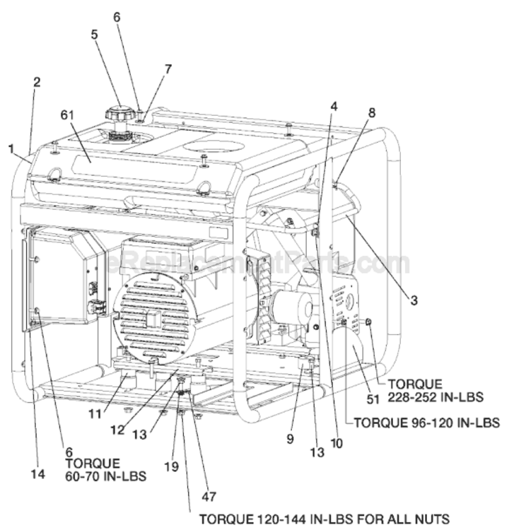 Page A Diagram and Parts List for H1000 Type 0 Porter Cable Generator